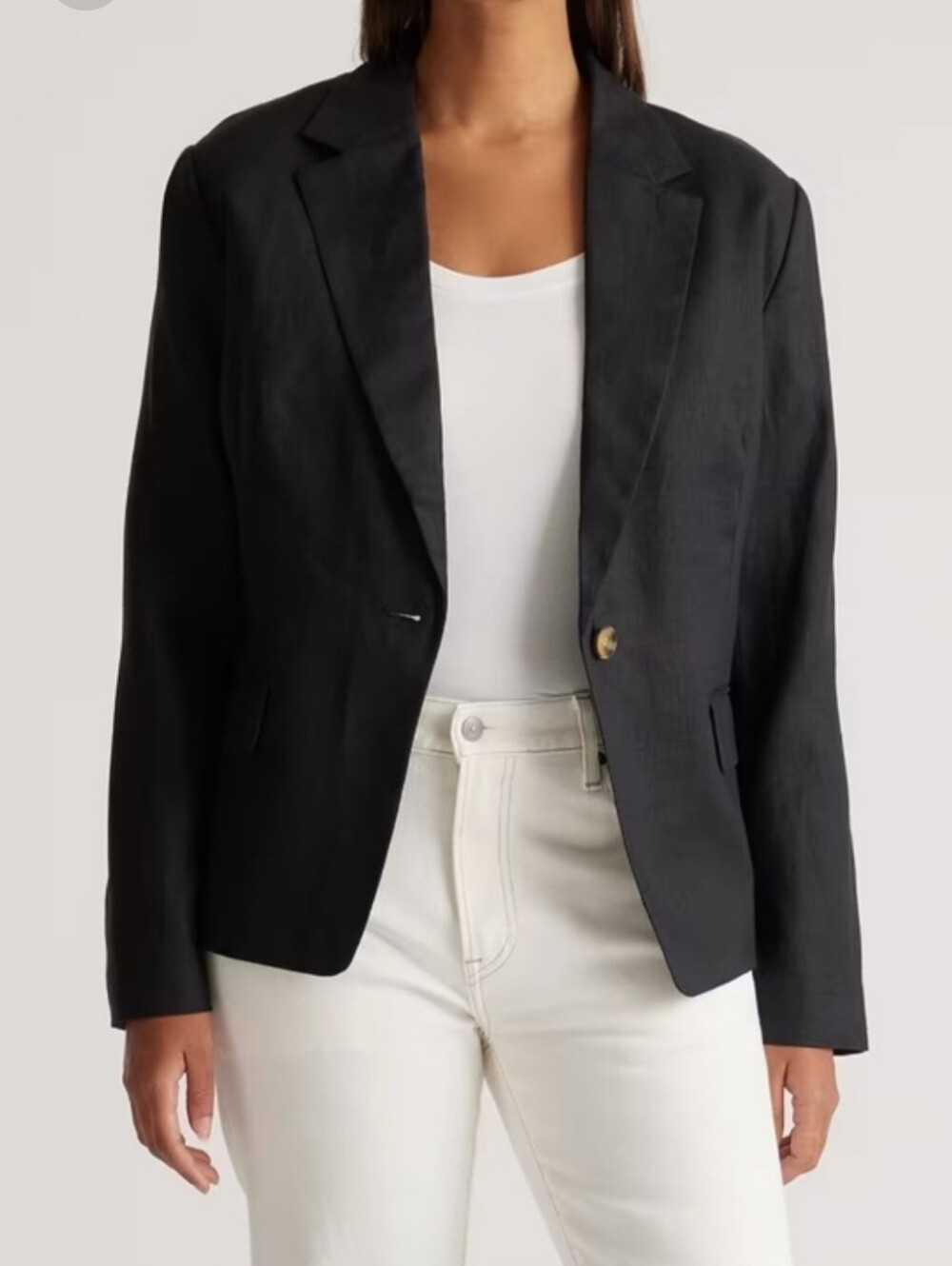 Quince European Black Linen Blazer Structured Women's Jacket Size XL